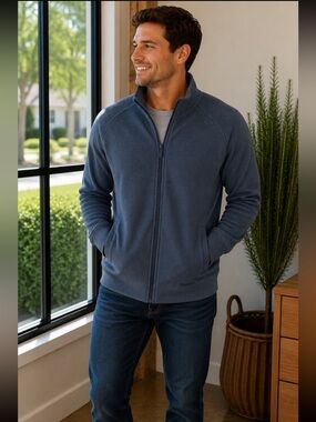 Bench Men’s Full-Zip Thermal Sweater Jacket — Slate Blue